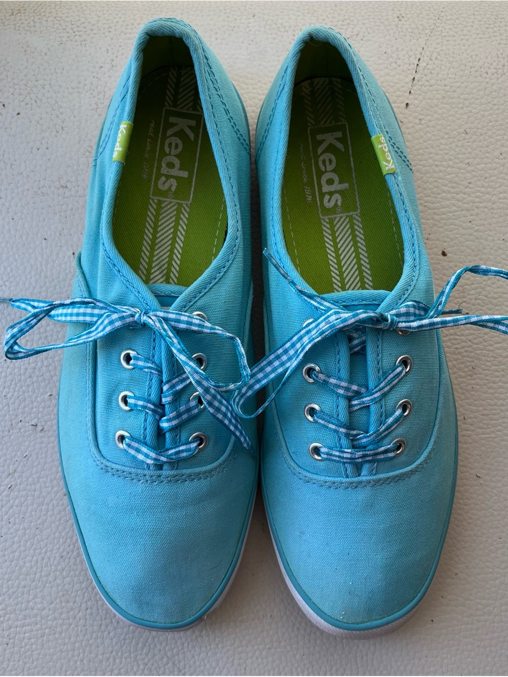 Keds Bright Aqua Canvas Sneakers with Gingham Laces
